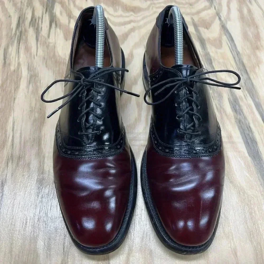 Allen Edmonds Polo Burgundy Black Leather Saddle Oxford Dress Shoe Size 9.5 A